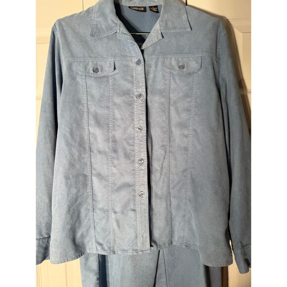 Ladies Club 2pc Baby Blue Suede  Pants Set Women's Size Large - Picture 2 of 10